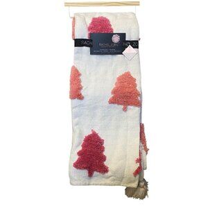 Rachel Zoe Decorative Throw 50"x70" Holiday Cheer Pink Trees Tassels‎ Christmas